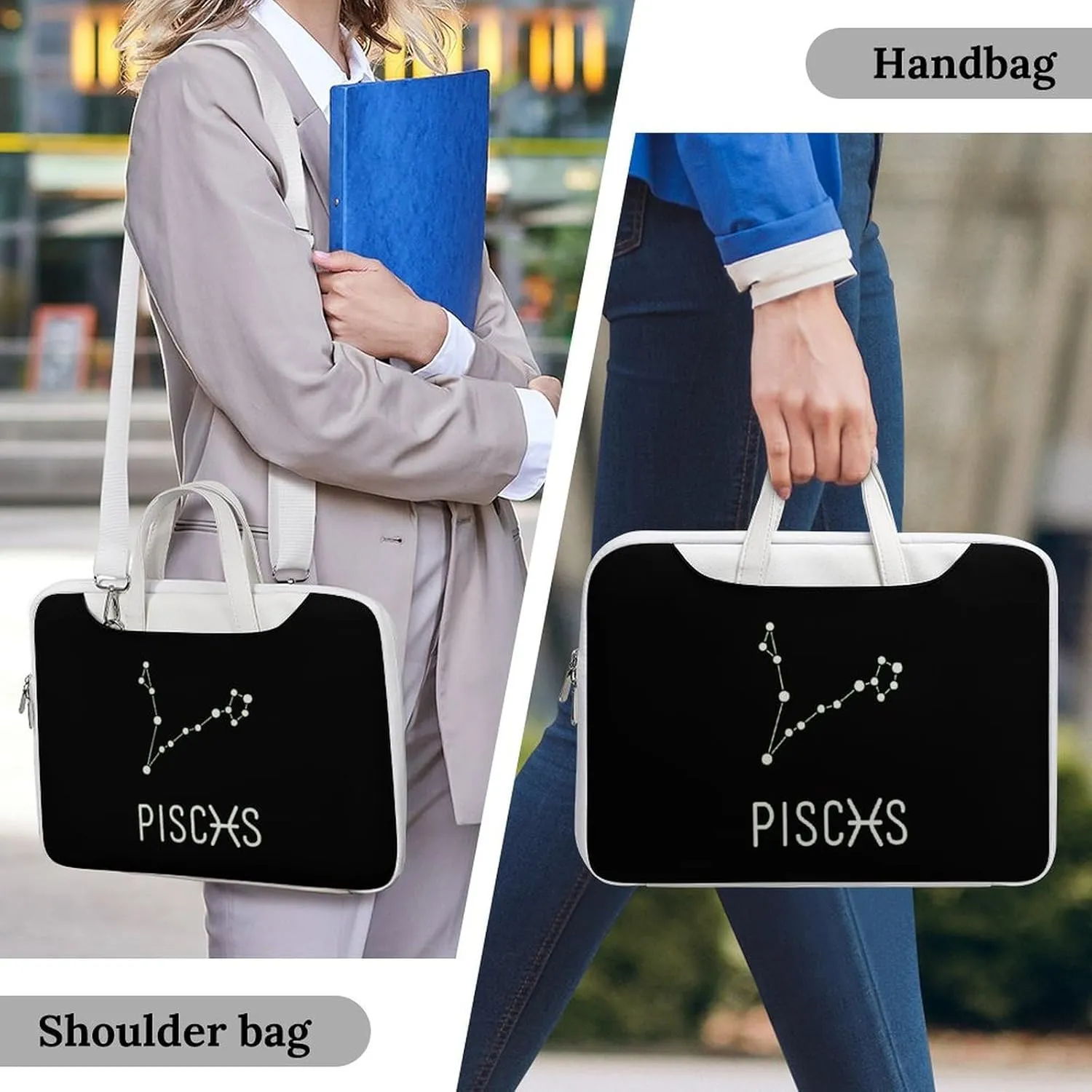 Pisces Constellation Leather Bag Laptop Case Slim Water Resistant Computer Bags with Handle Briefcase for Work