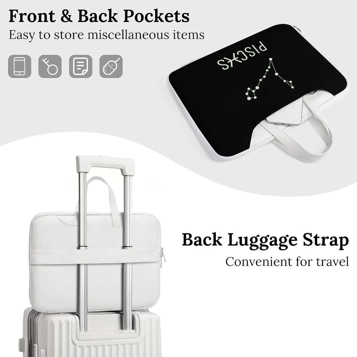Pisces Constellation Leather Bag Laptop Case Slim Water Resistant Computer Bags with Handle Briefcase for Work