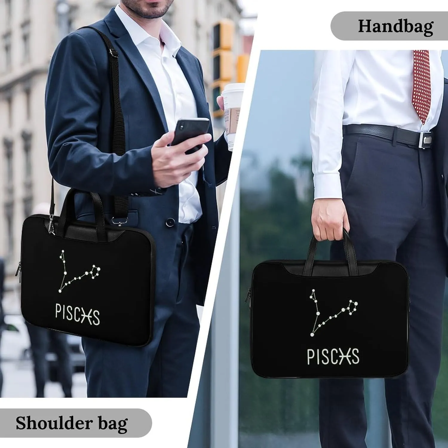 Pisces Constellation Leather Bag Laptop Case Slim Water Resistant Computer Bags with Handle Briefcase for Work
