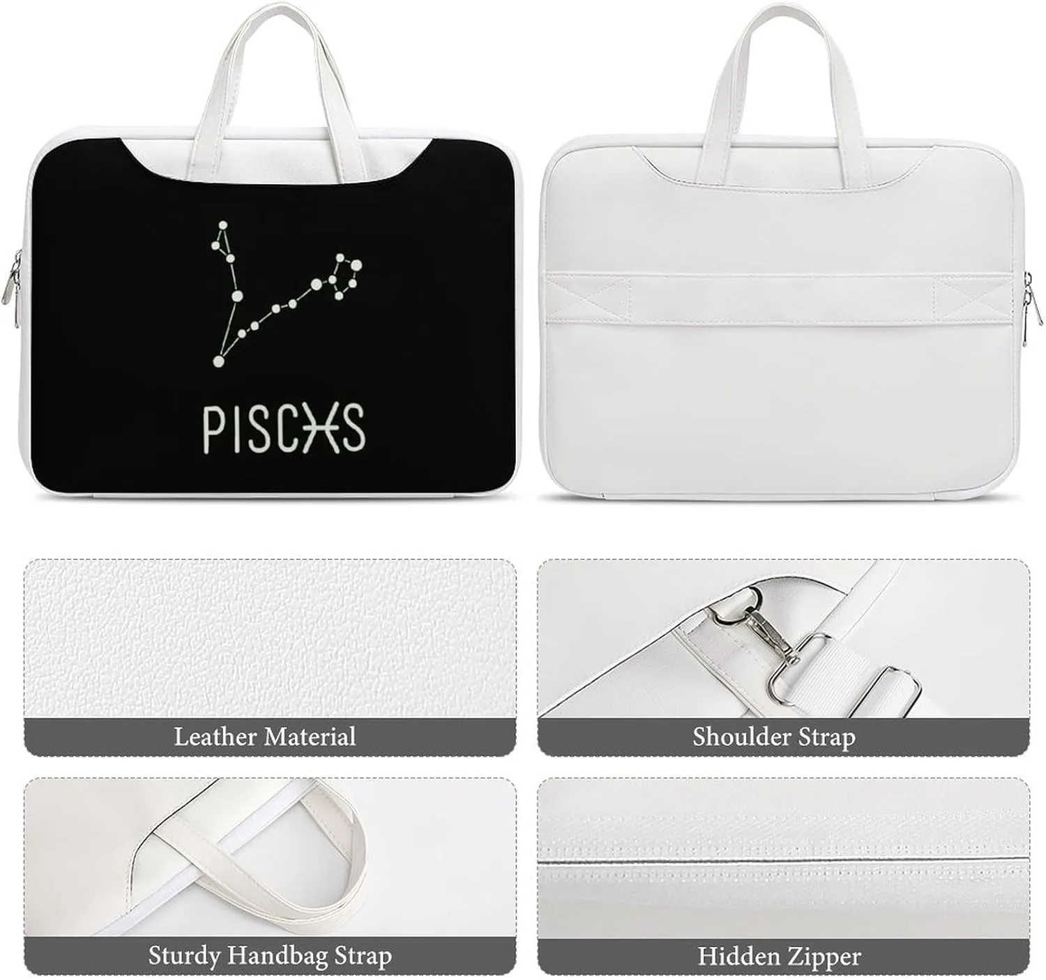 Pisces Constellation Leather Bag Laptop Case Slim Water Resistant Computer Bags with Handle Briefcase for Work
