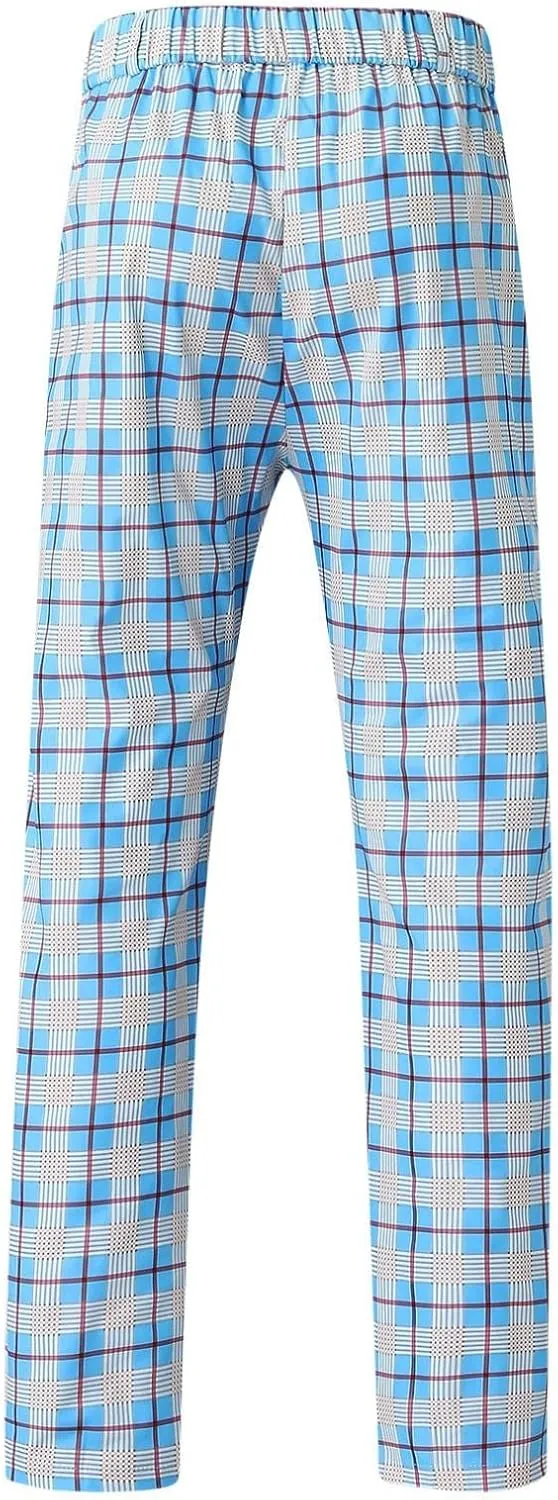 Plaid Dress Pants for Men Skinny Expandable Waist Slim Fit Chinos Grid Tailored Pants Modern Business Pencil Long Pants