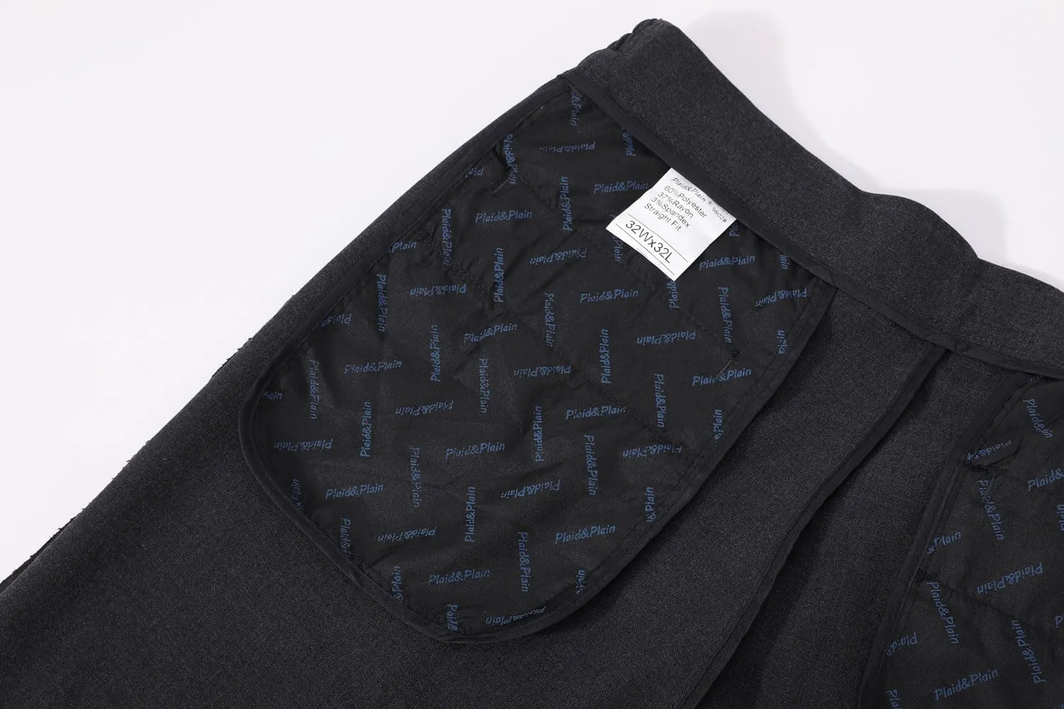 Plaid&Plain Men's Dress Pants with Elastic Waistband and Stretchy Fabric Straight Fit