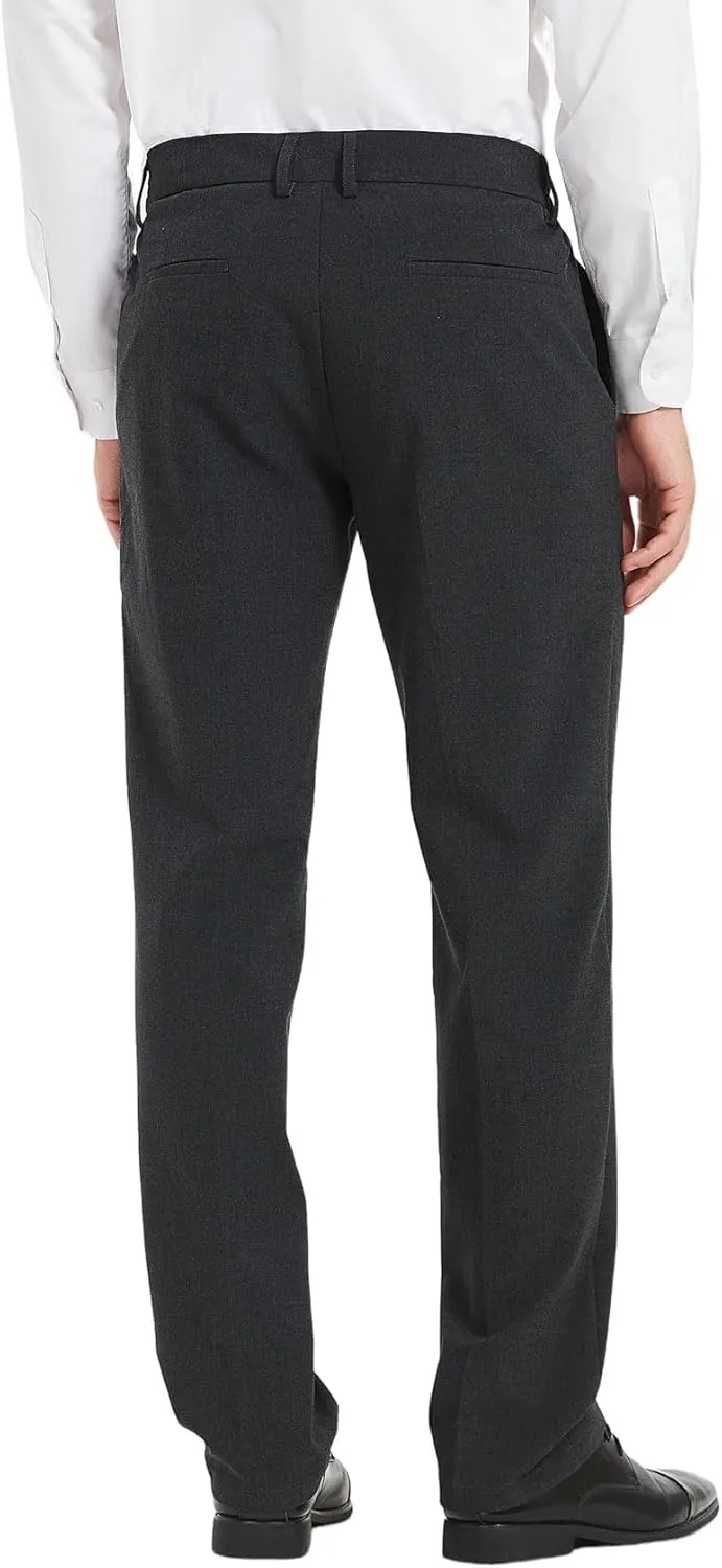 Plaid&Plain Men's Dress Pants with Elastic Waistband and Stretchy Fabric Straight Fit