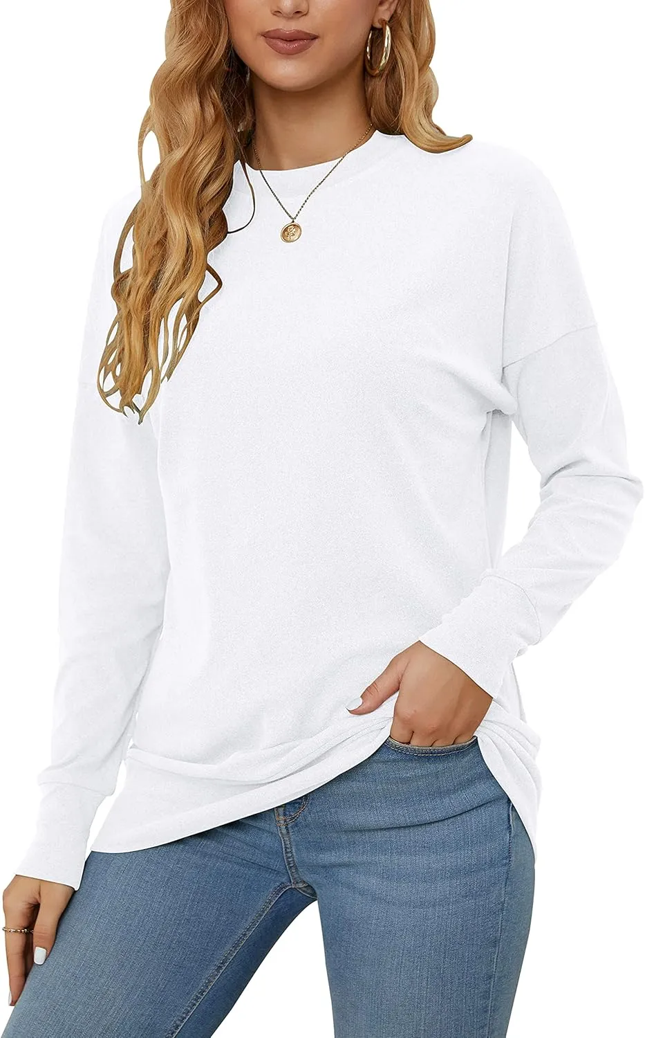 PLMOKEN Plus Size Sweatshirts for Women Casual Long Sleeve Round Neck Shirts Tunic Tops for Leggings M-4XL