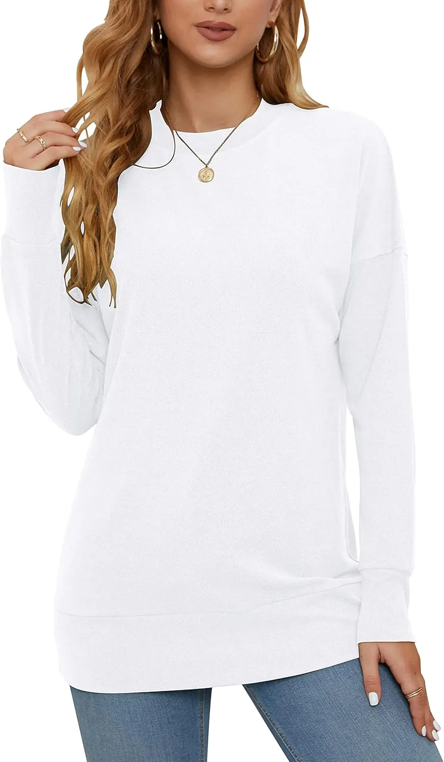 PLMOKEN Plus Size Sweatshirts for Women Casual Long Sleeve Round Neck Shirts Tunic Tops for Leggings M-4XL