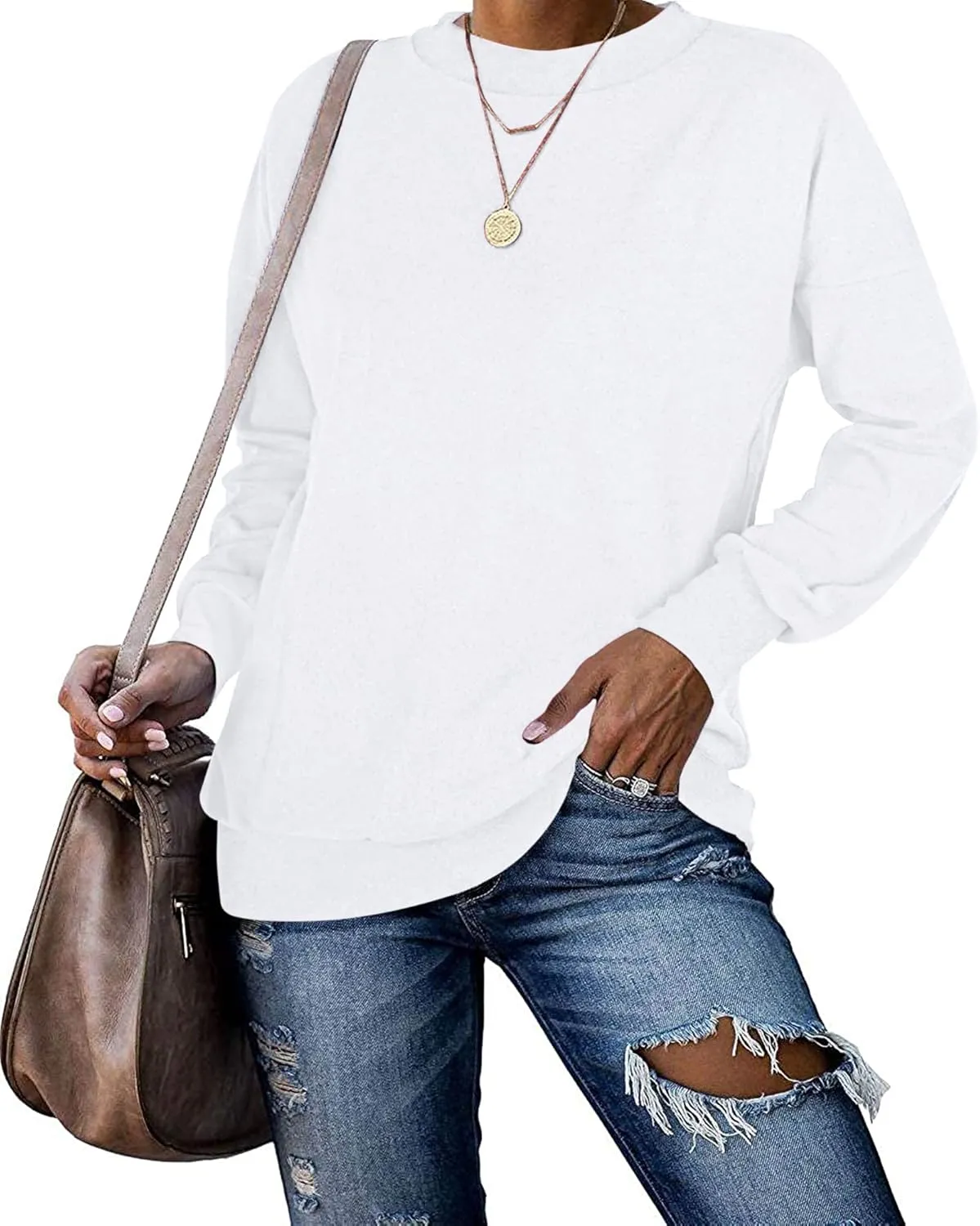 PLMOKEN Plus Size Sweatshirts for Women Casual Long Sleeve Round Neck Shirts Tunic Tops for Leggings M-4XL