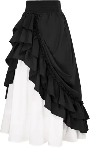 Plus Size Skirts Women Retro Medieval Elastic Lace High Waist Boho Maxi Skirt Casual Drawstring A Line Long Skirt