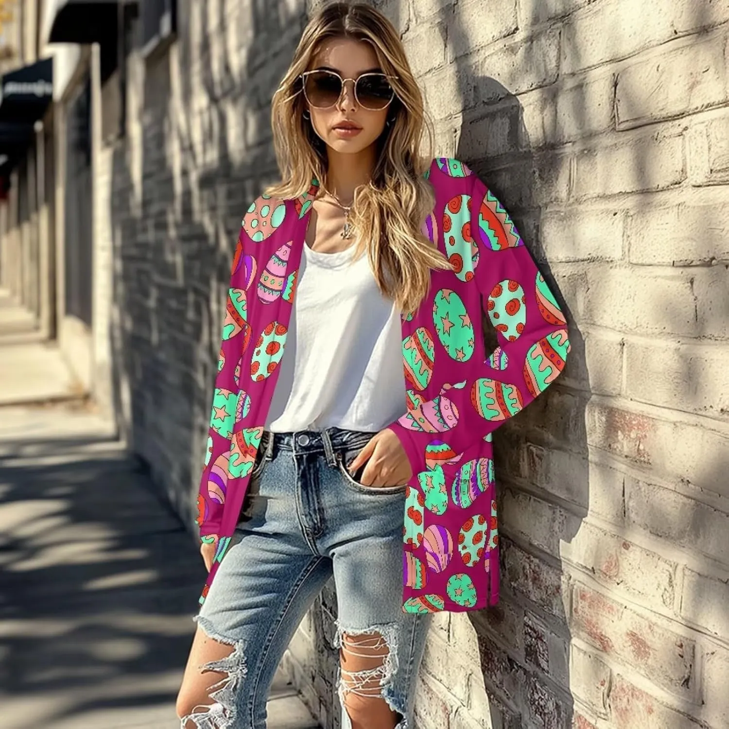 POLERO Long Sleeve Women Cardigan Casual Open Front Cardigan Coats with Pockets Trendy Outwear