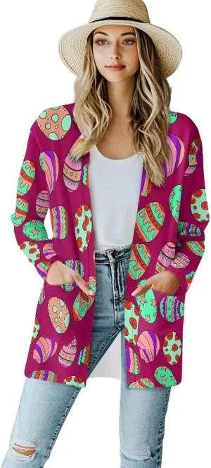 POLERO Long Sleeve Women Cardigan Casual Open Front Cardigan Coats with Pockets Trendy Outwear