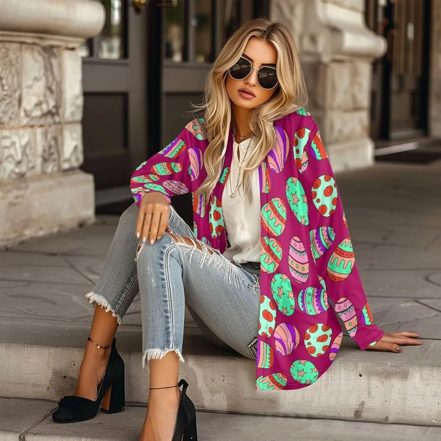 POLERO Long Sleeve Women Cardigan Casual Open Front Cardigan Coats with Pockets Trendy Outwear