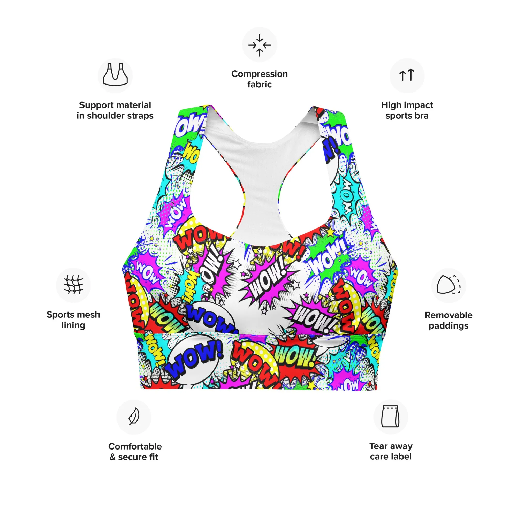 Pop Art Longline Sports Bra, lioness-love