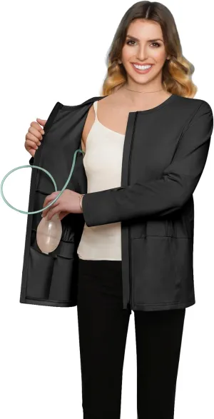 Post Mastectomy Recovery Zipper Closure Collar Long Sleeves Shirt Camisole with 4 Drain Pockets-Post Shoulder Surgery Shirts
