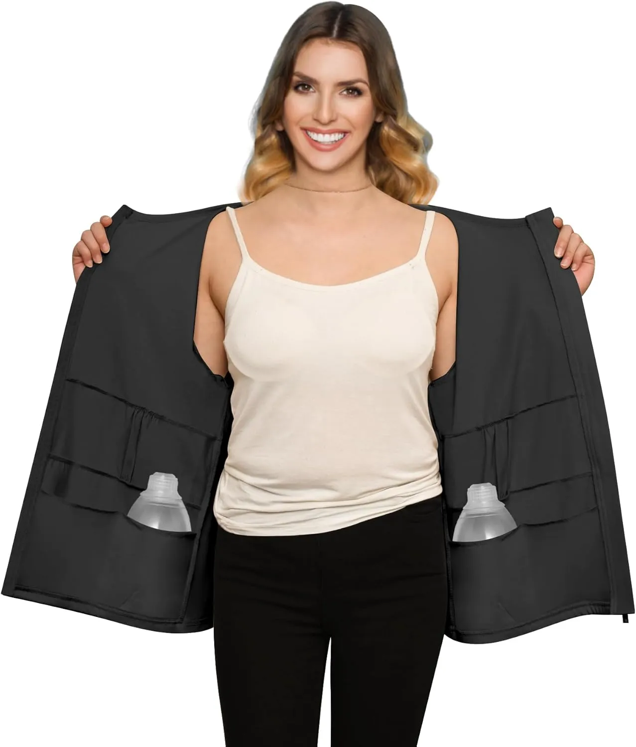Post Mastectomy Recovery Zipper Closure Collar Long Sleeves Shirt Camisole with 4 Drain Pockets-Post Shoulder Surgery Shirts