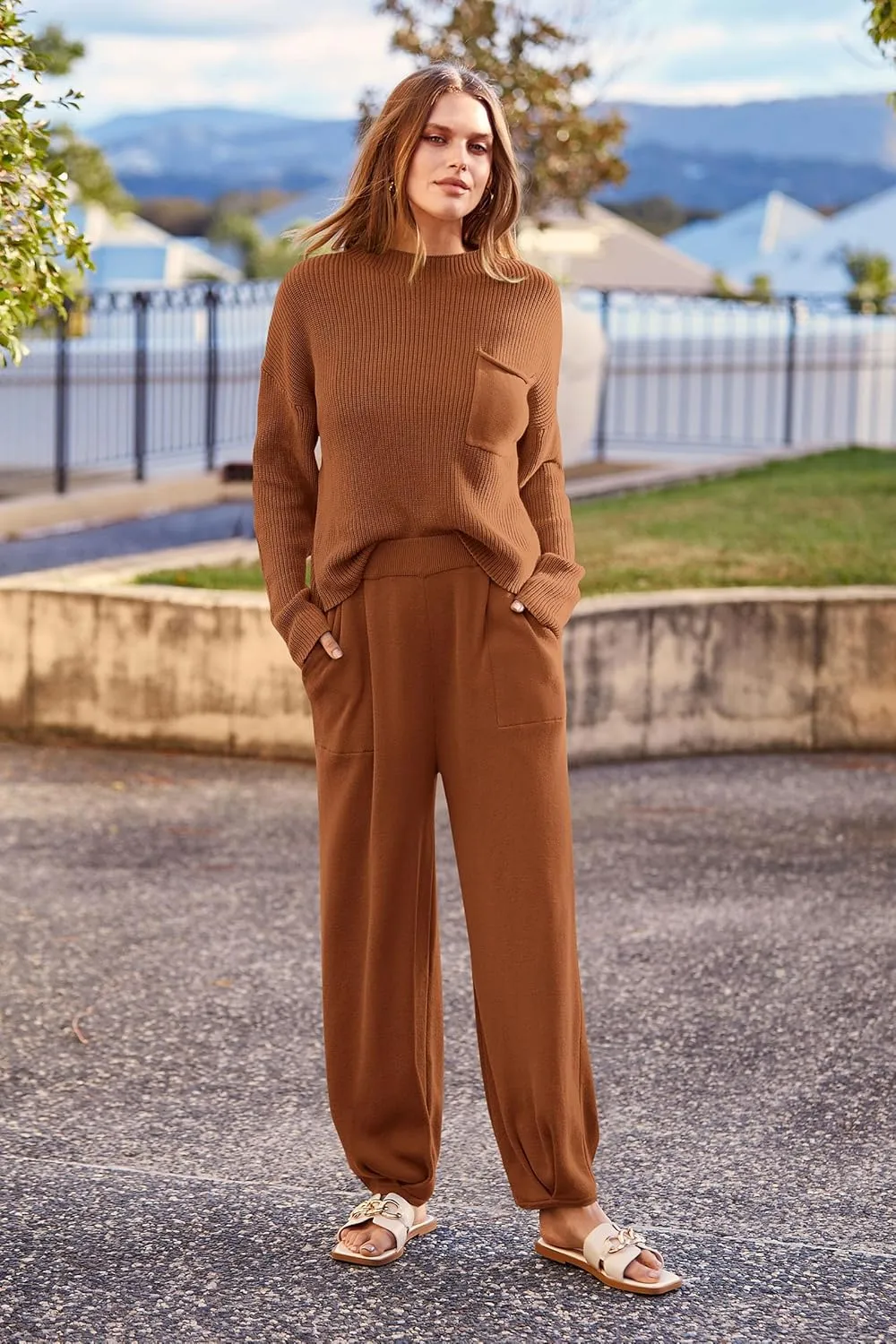 PRETTYGARDEN Women's Winter 2 Piece Sweater Set Casual Pullover Top High Waisted Sweatpants Tracksuit Lounge Outfits