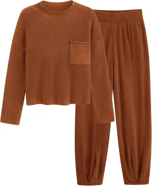 PRETTYGARDEN Women's Winter 2 Piece Sweater Set Casual Pullover Top High Waisted Sweatpants Tracksuit Lounge Outfits