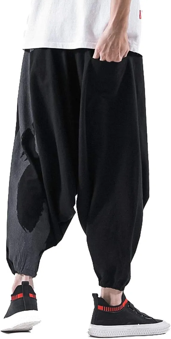 PRIJOUHE Men's Harem Pants, Baggy Wide Leg Hip Hop Pants, Cotton