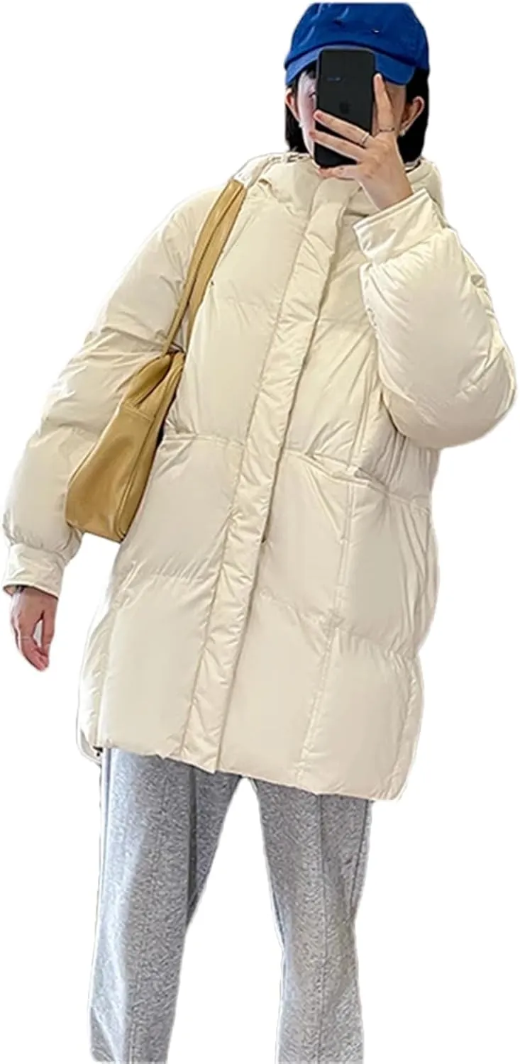 Pulcykp Women's Down Jackets Coat Winter Thickening Warm Bubble Long Puffer Cotton Padded Jacket