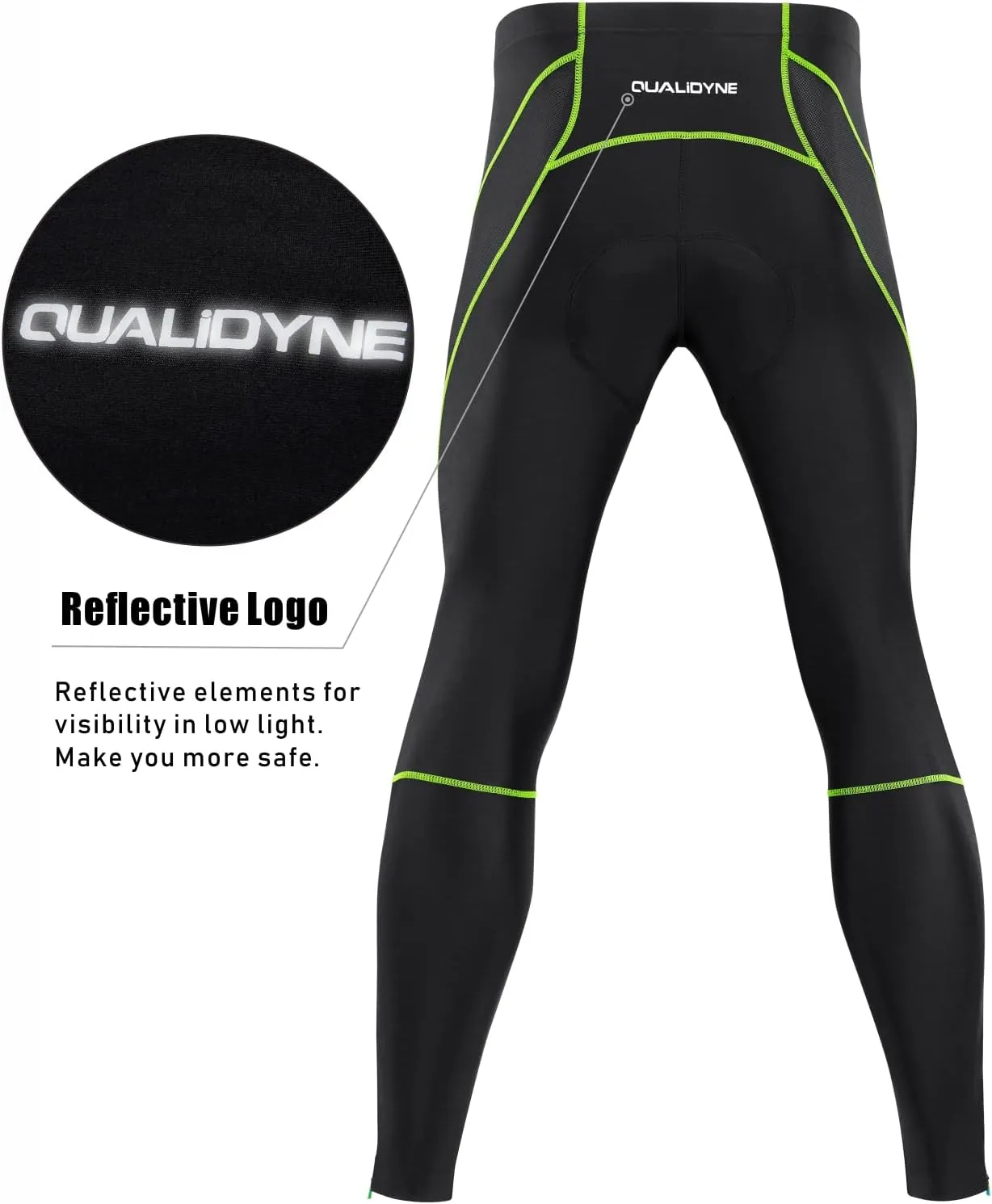 qualidyne Men's Cycling Bike Pants 4D Padded Road Bicycle Tights Outdoor Biking Leggings.