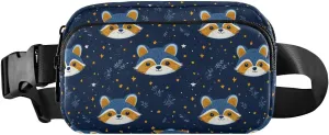 Raccoon Blue Fanny Pack Water Resistant, Women Men Waist Pack Sling Bag Purse for Travel Hiking
