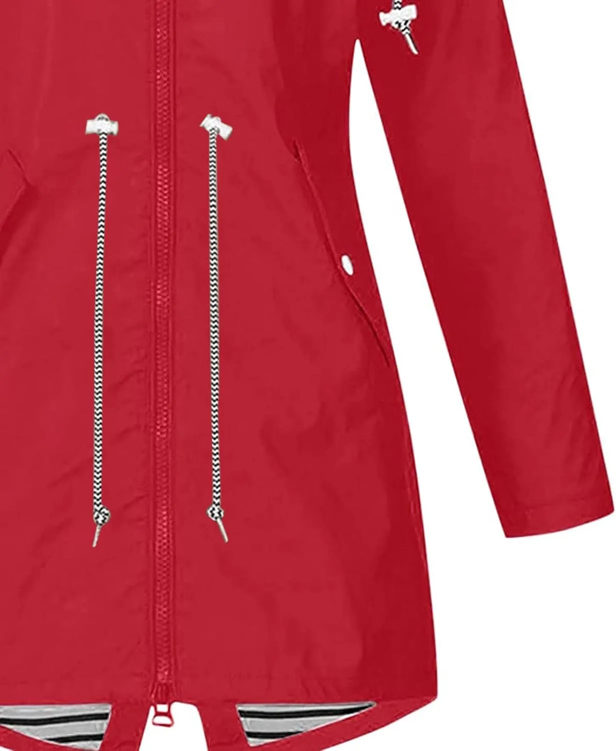 Rain Jacket for Women Waterproof Outdoors Raincoats Lightweight Long Hooded Trench Coats Striped Lined Windbreaker