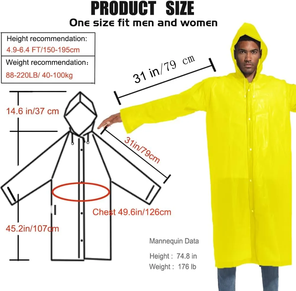 Rain Ponchos for Adults Raincoats (2 PACK) Reusable Rain Jackets Emergency Rain Ponchos with Hooded