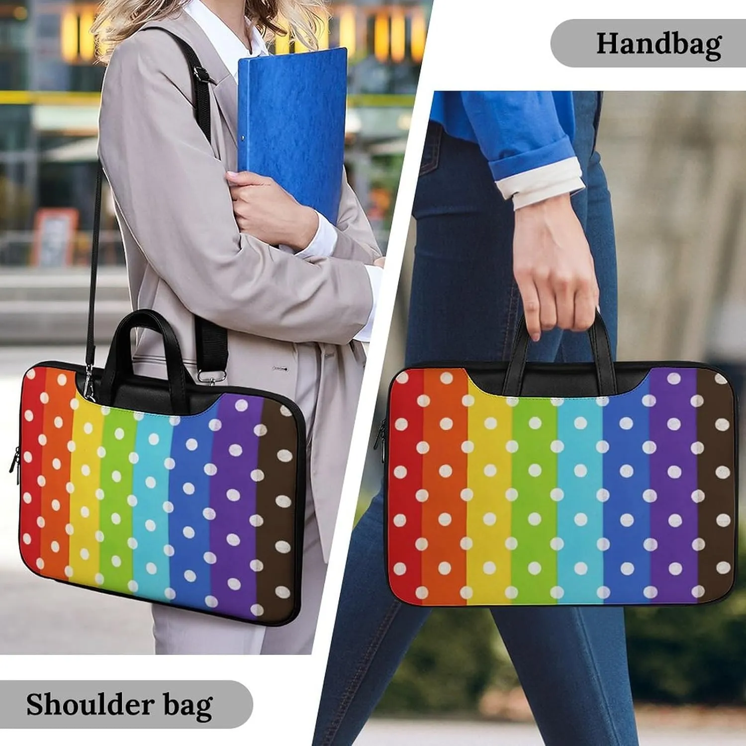 Rainbow Dots Leather Bag Laptop Case Slim Water Resistant Computer Bags with Handle Briefcase for Work