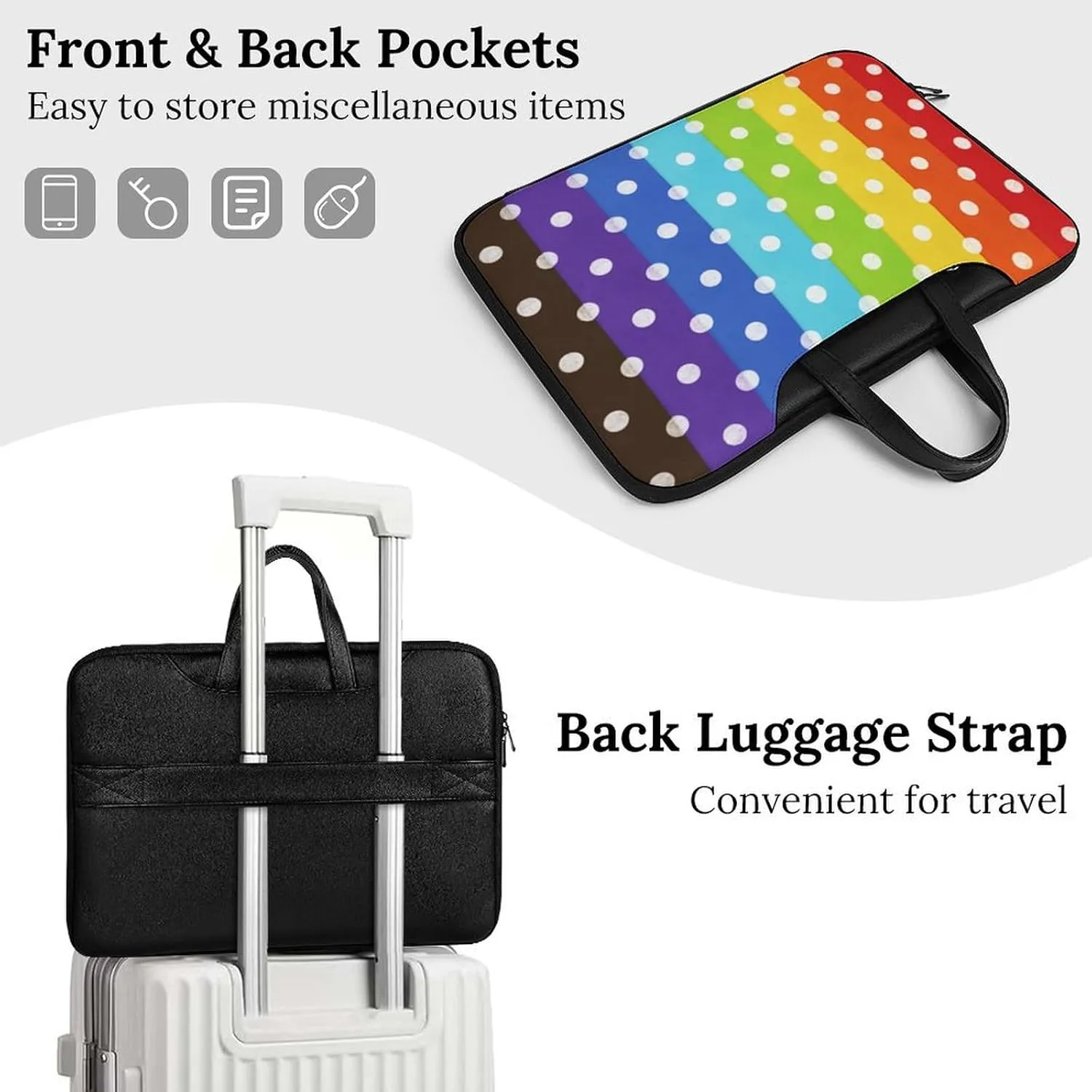 Rainbow Dots Leather Bag Laptop Case Slim Water Resistant Computer Bags with Handle Briefcase for Work