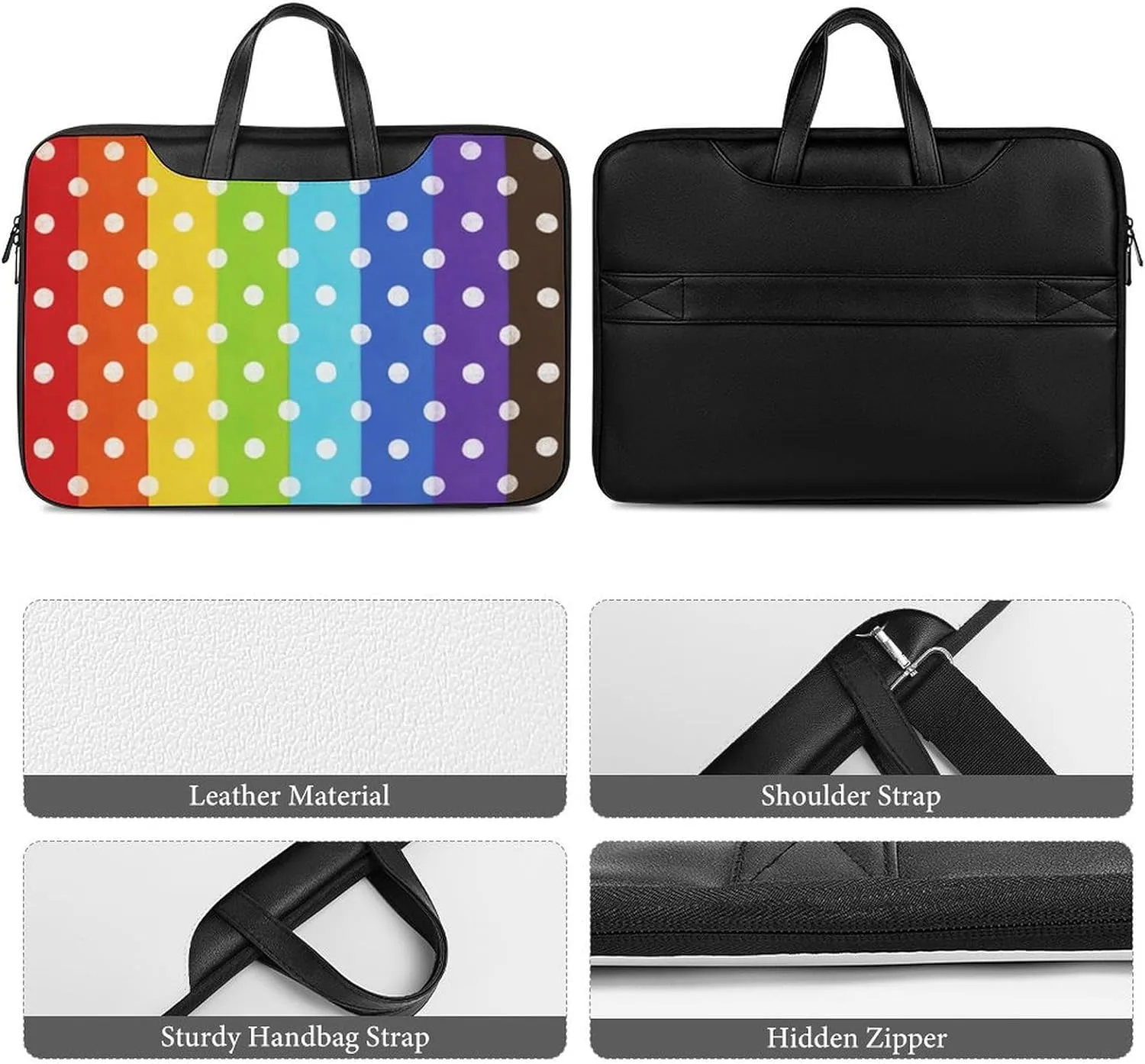 Rainbow Dots Leather Bag Laptop Case Slim Water Resistant Computer Bags with Handle Briefcase for Work