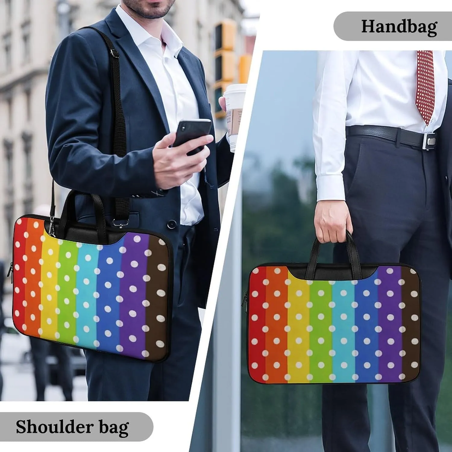 Rainbow Dots Leather Bag Laptop Case Slim Water Resistant Computer Bags with Handle Briefcase for Work