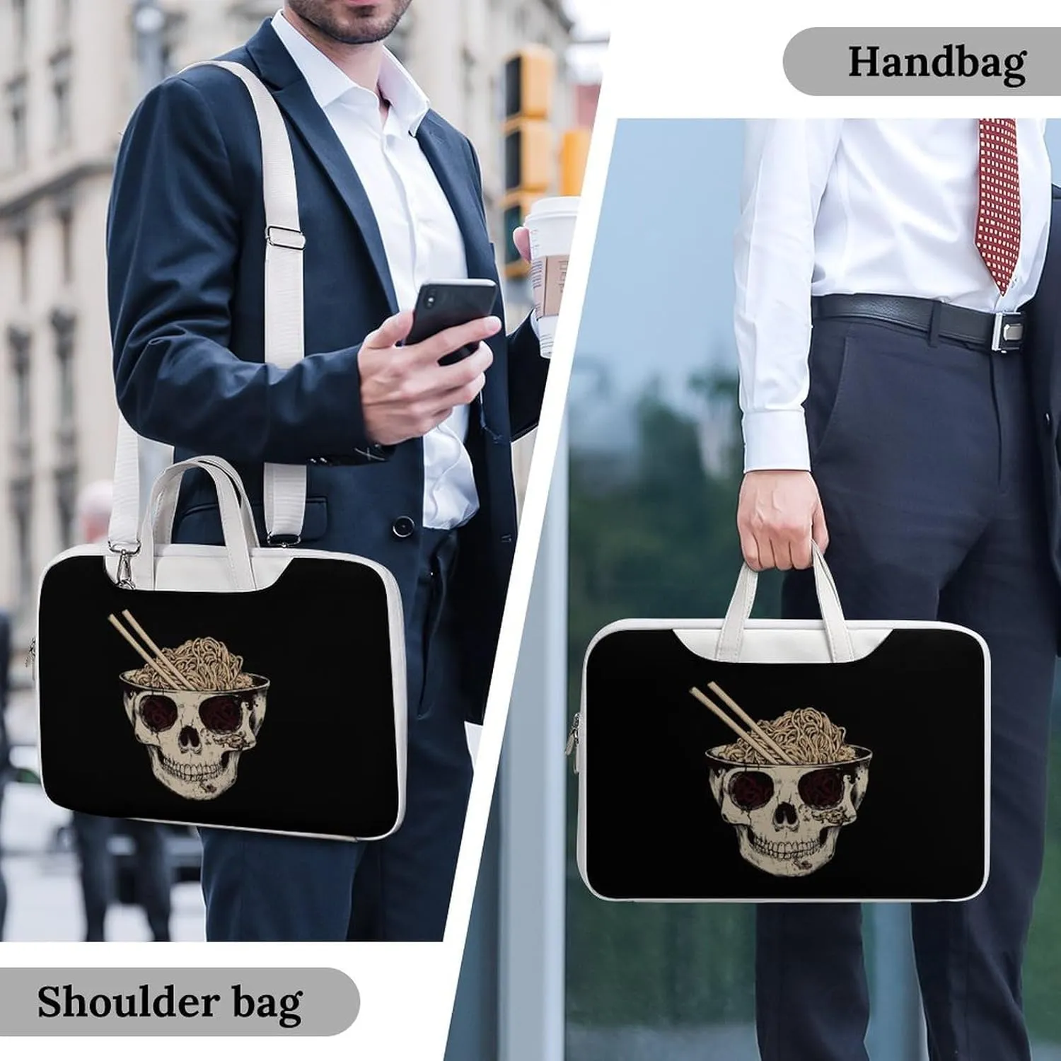 Ramen Brain Leather Bag Laptop Case Slim Water Resistant Computer Bags with Handle Briefcase for Work