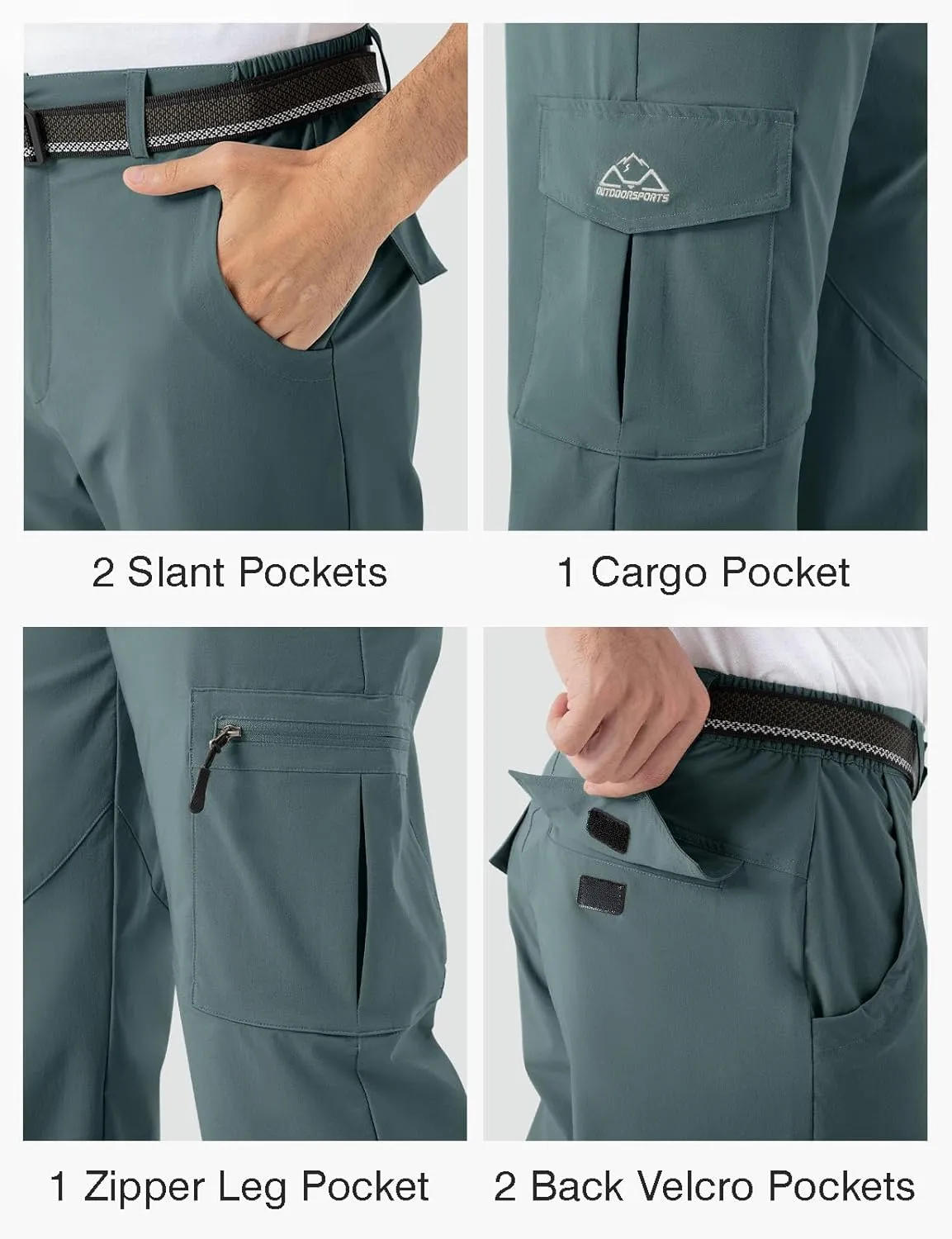Rdruko Men's Hiking Pants Lightweight Quick Dry Water Resistant Outdoor Travel Work Fishing Pants 6 Pockets