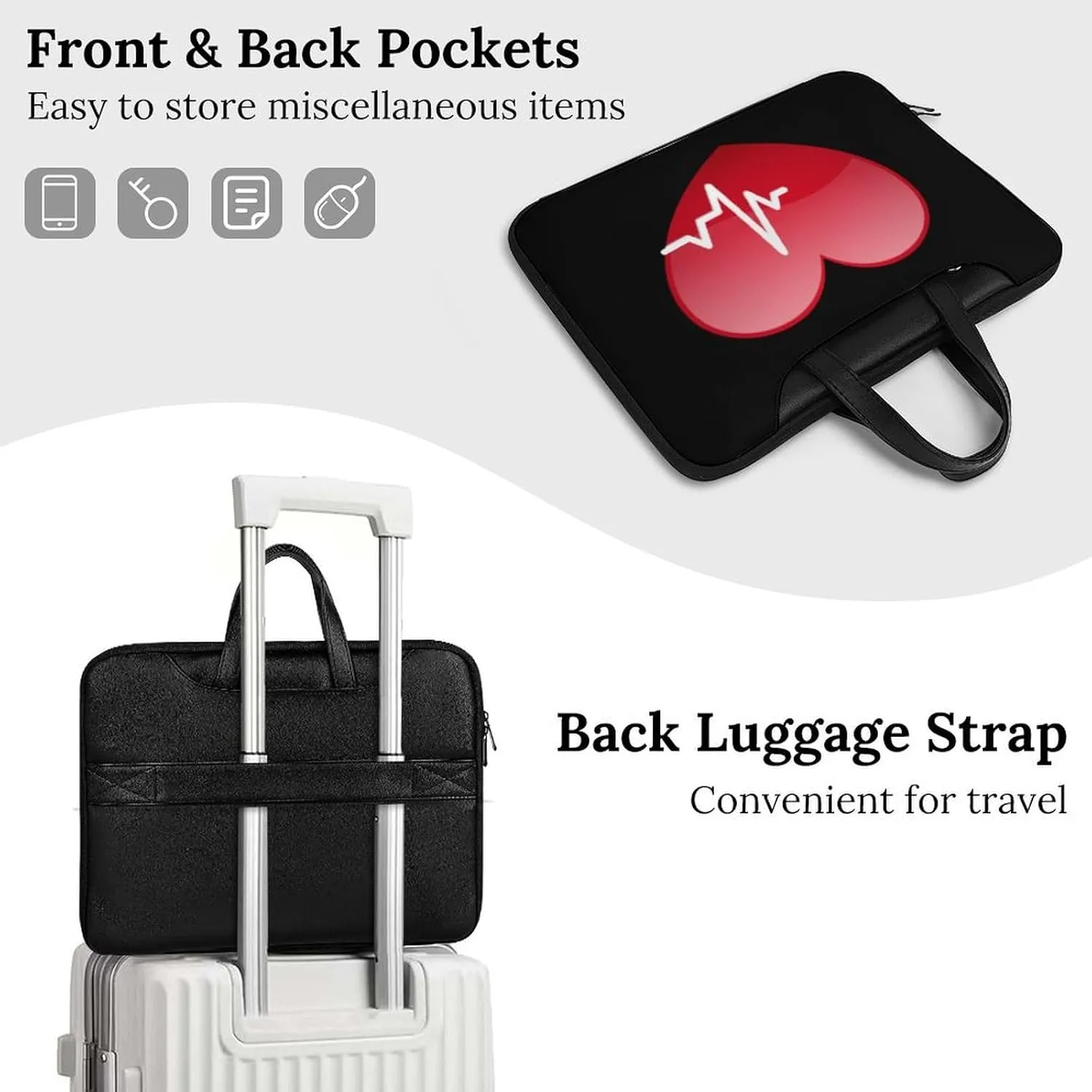 Red Heartbeat Leather Bag Laptop Case Slim Water Resistant Computer Bags with Handle Briefcase for Work