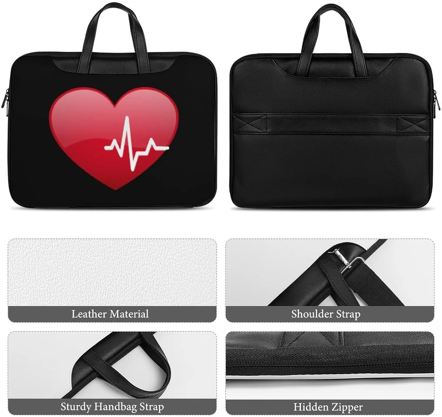 Red Heartbeat Leather Bag Laptop Case Slim Water Resistant Computer Bags with Handle Briefcase for Work