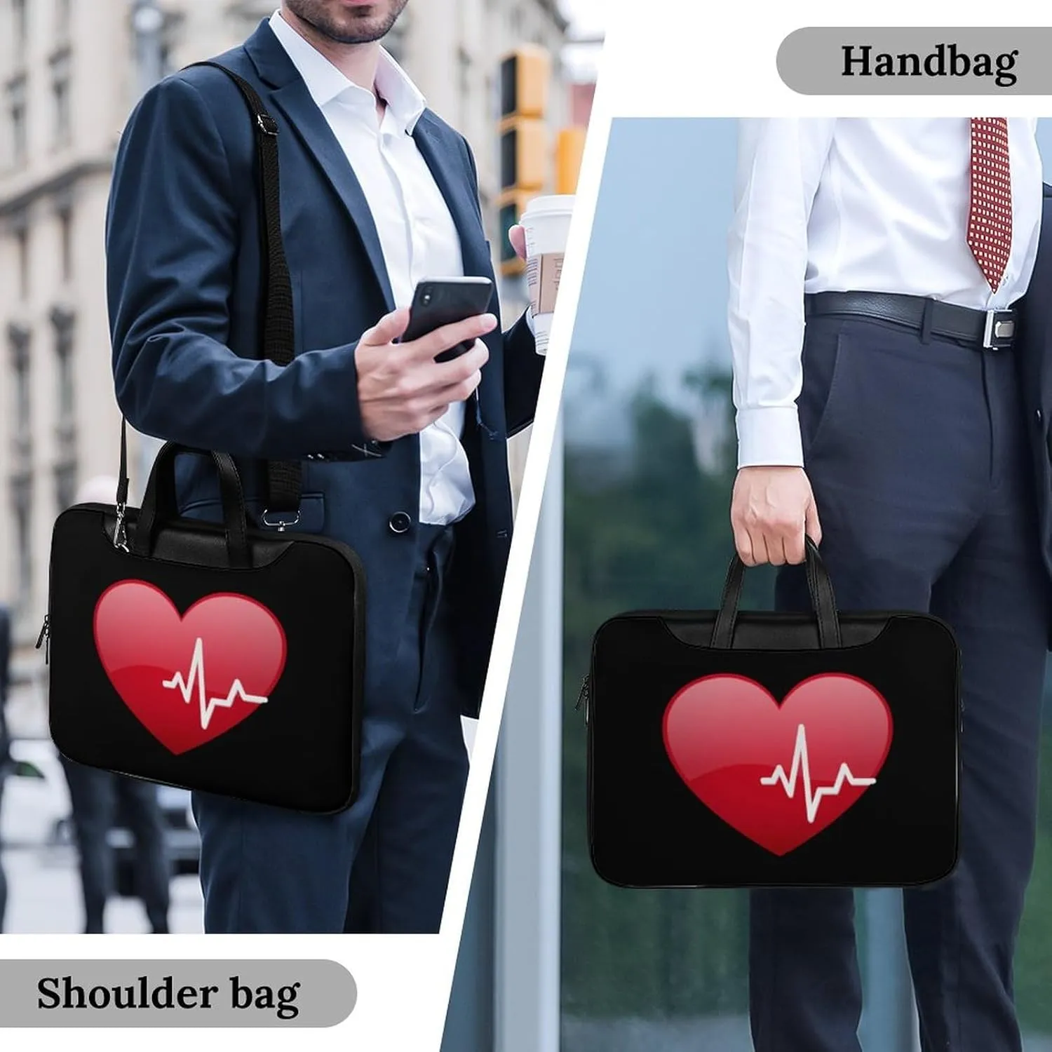 Red Heartbeat Leather Bag Laptop Case Slim Water Resistant Computer Bags with Handle Briefcase for Work