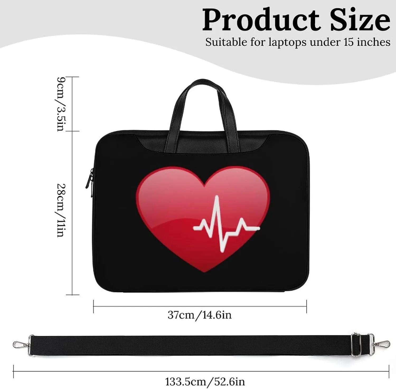 Red Heartbeat Leather Bag Laptop Case Slim Water Resistant Computer Bags with Handle Briefcase for Work