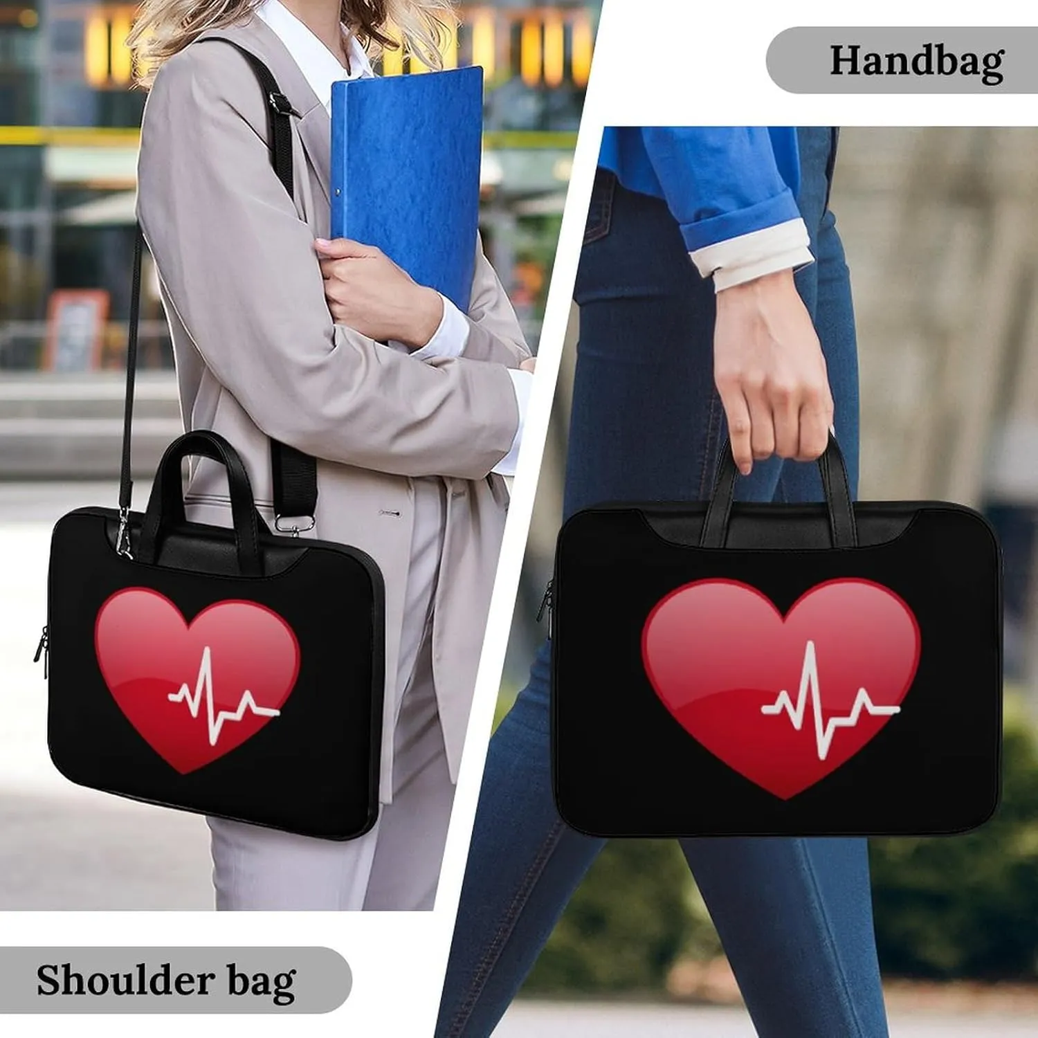 Red Heartbeat Leather Bag Laptop Case Slim Water Resistant Computer Bags with Handle Briefcase for Work