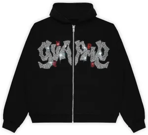 Rhinestone Skeleton Zip Up Hoodie, Men Women Y2K Oversize Jacket Skull Sweatershirt