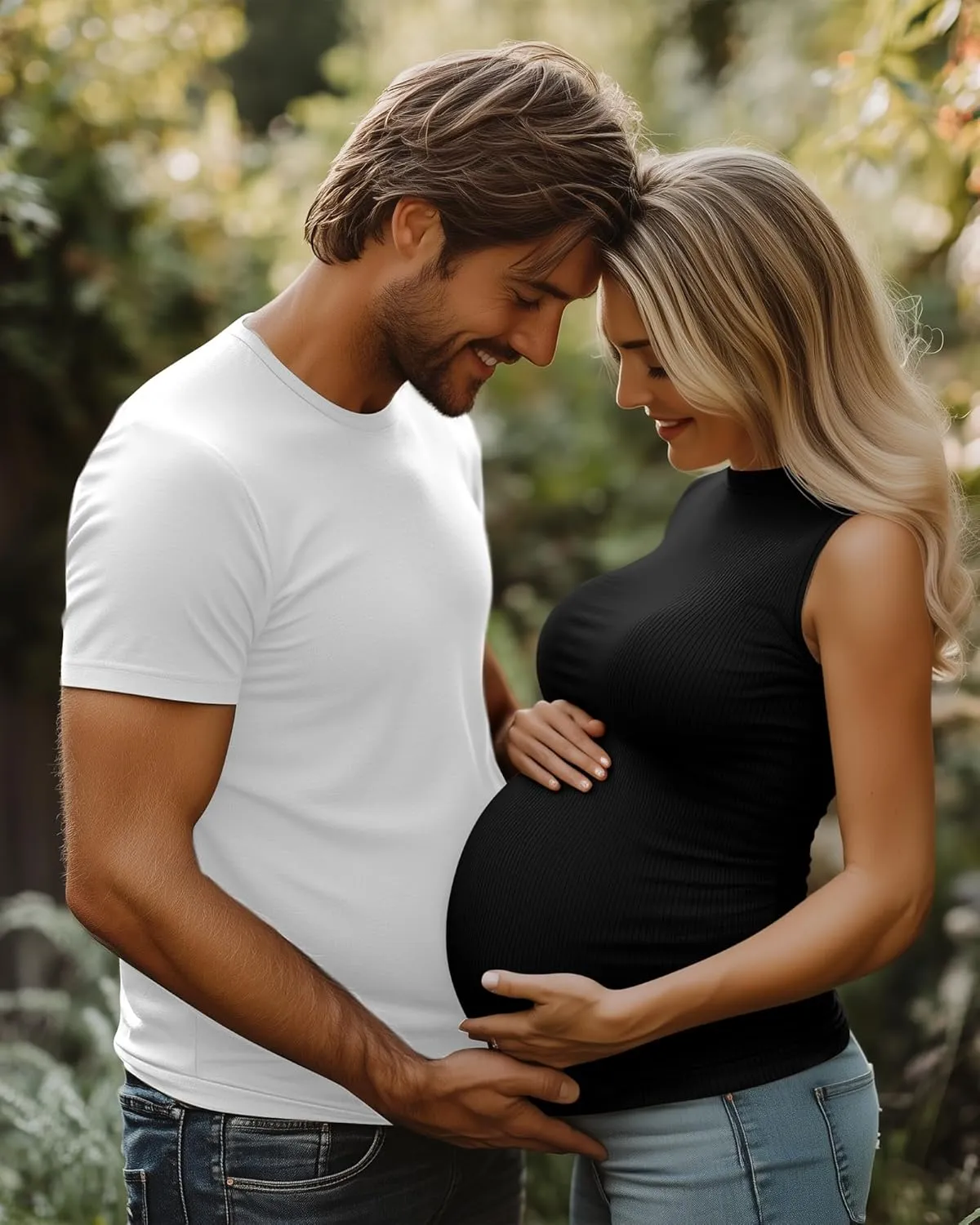 Riyiper 3 Pack 92% Cotton Mock Turtleneck Maternity Tank Tops, Ribbed Sleeveless Side Ruched Slim Pregnancy Shirts for Women