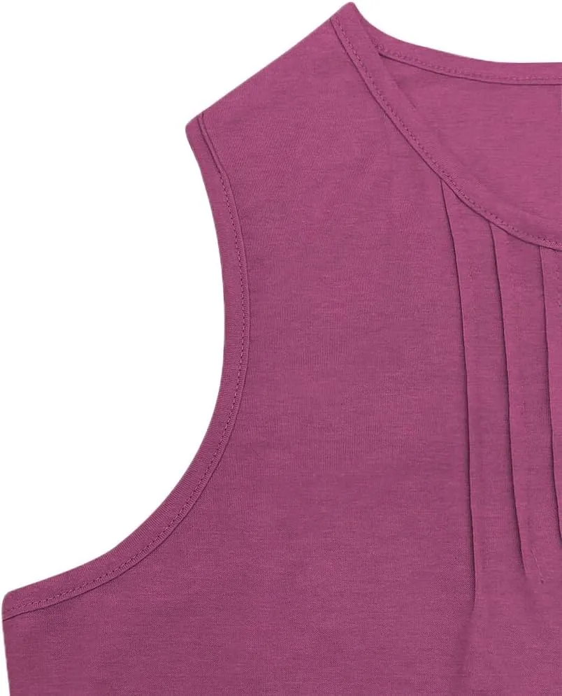 ROSRISS Women's Plus Size Sleeveless Pleated Shirts Dressy Loose Fit Tops Summer Casual Crew Neck Tank Tops XL-5XL