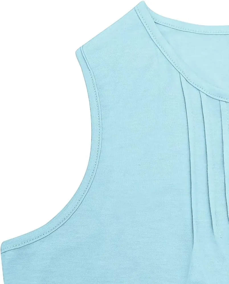 ROSRISS Women's Plus Size Sleeveless Pleated Shirts Dressy Loose Fit Tops Summer Casual Crew Neck Tank Tops XL-5XL