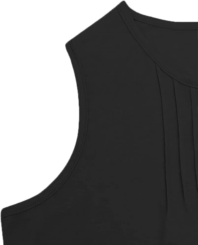 ROSRISS Women's Plus Size Sleeveless Pleated Shirts Dressy Loose Fit Tops Summer Casual Crew Neck Tank Tops XL-5XL