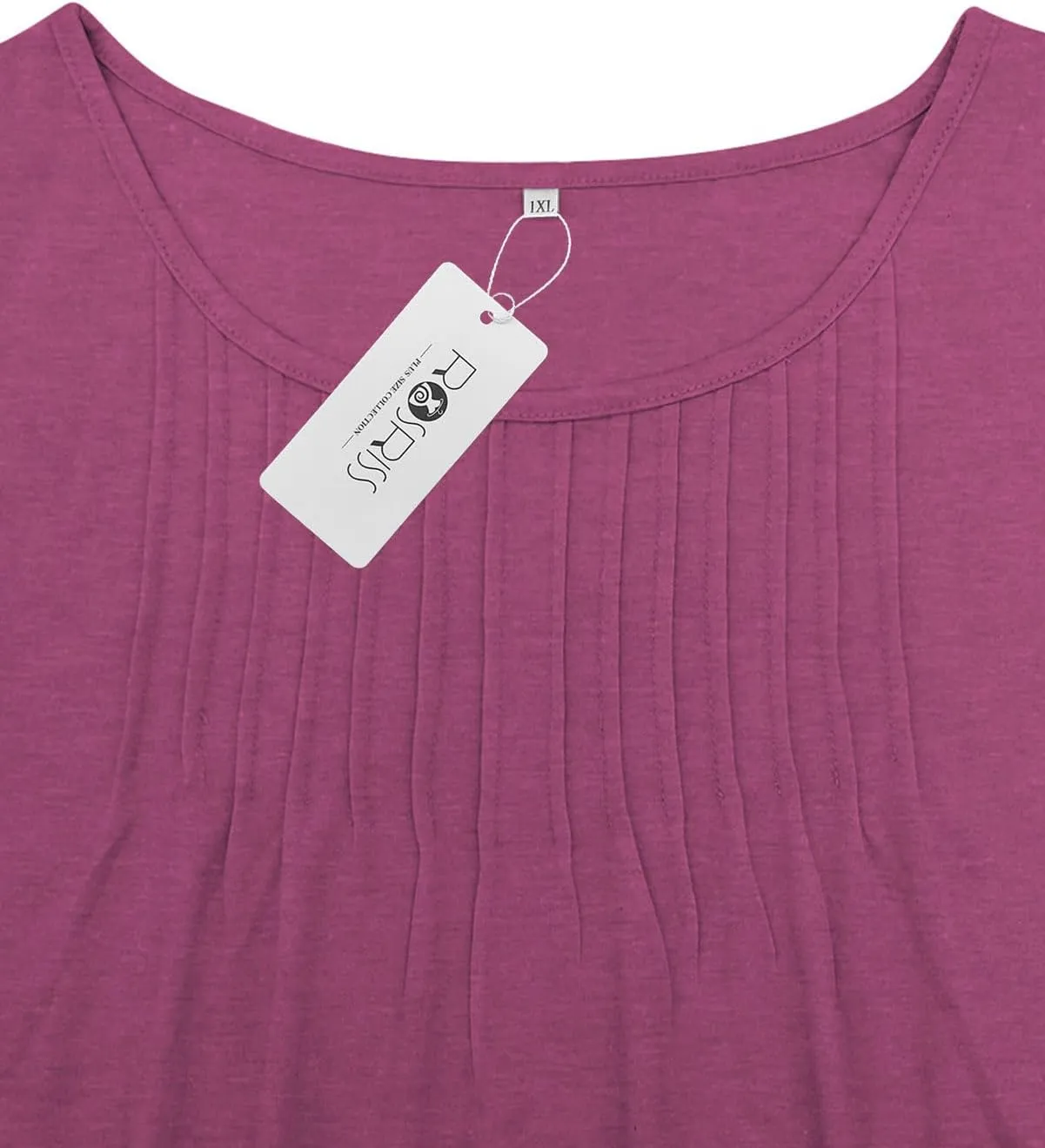 ROSRISS Women's Plus Size Sleeveless Pleated Shirts Dressy Loose Fit Tops Summer Casual Crew Neck Tank Tops XL-5XL
