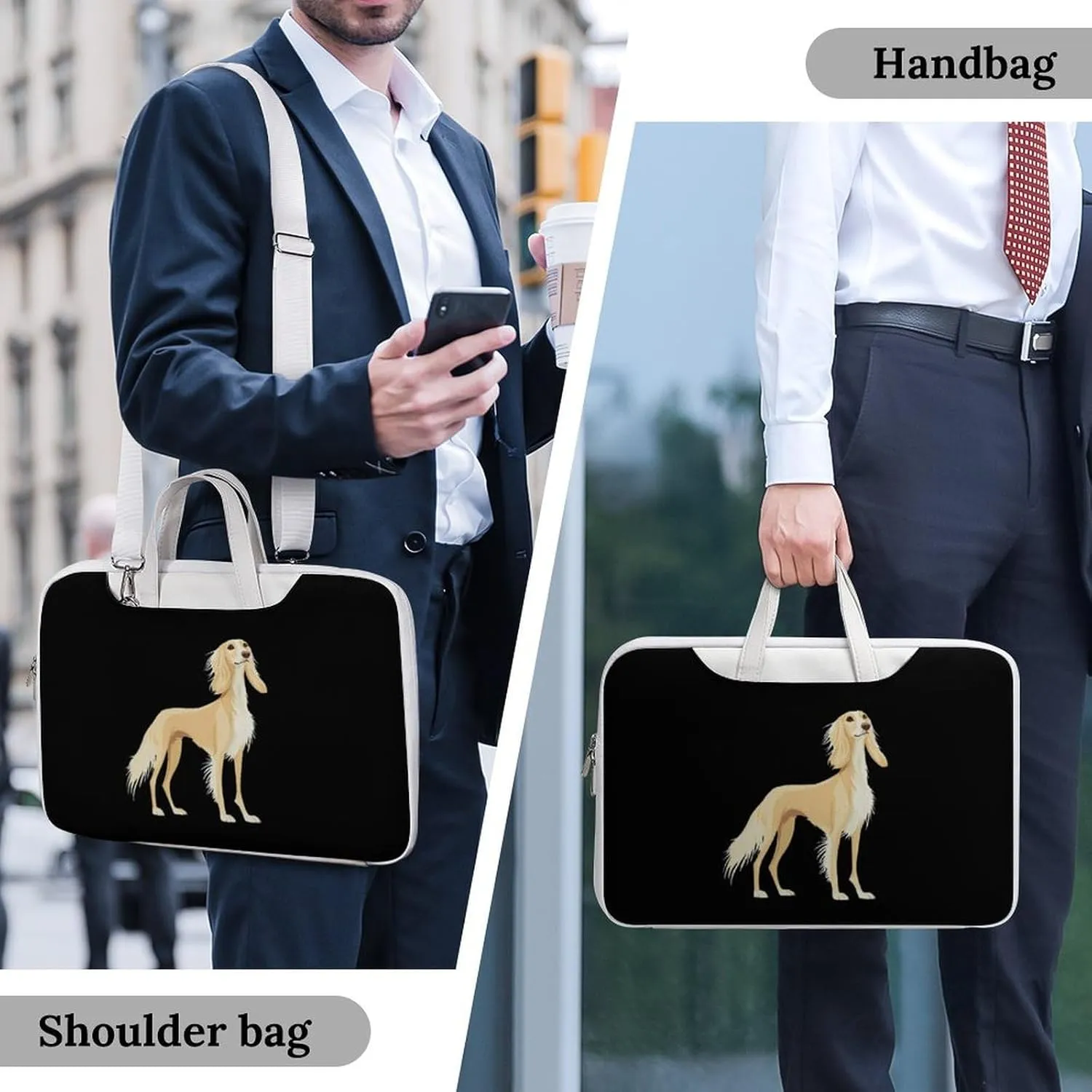 Saluki Dog Leather Bag Laptop Case Slim Water Resistant Computer Bags with Handle Briefcase for Work