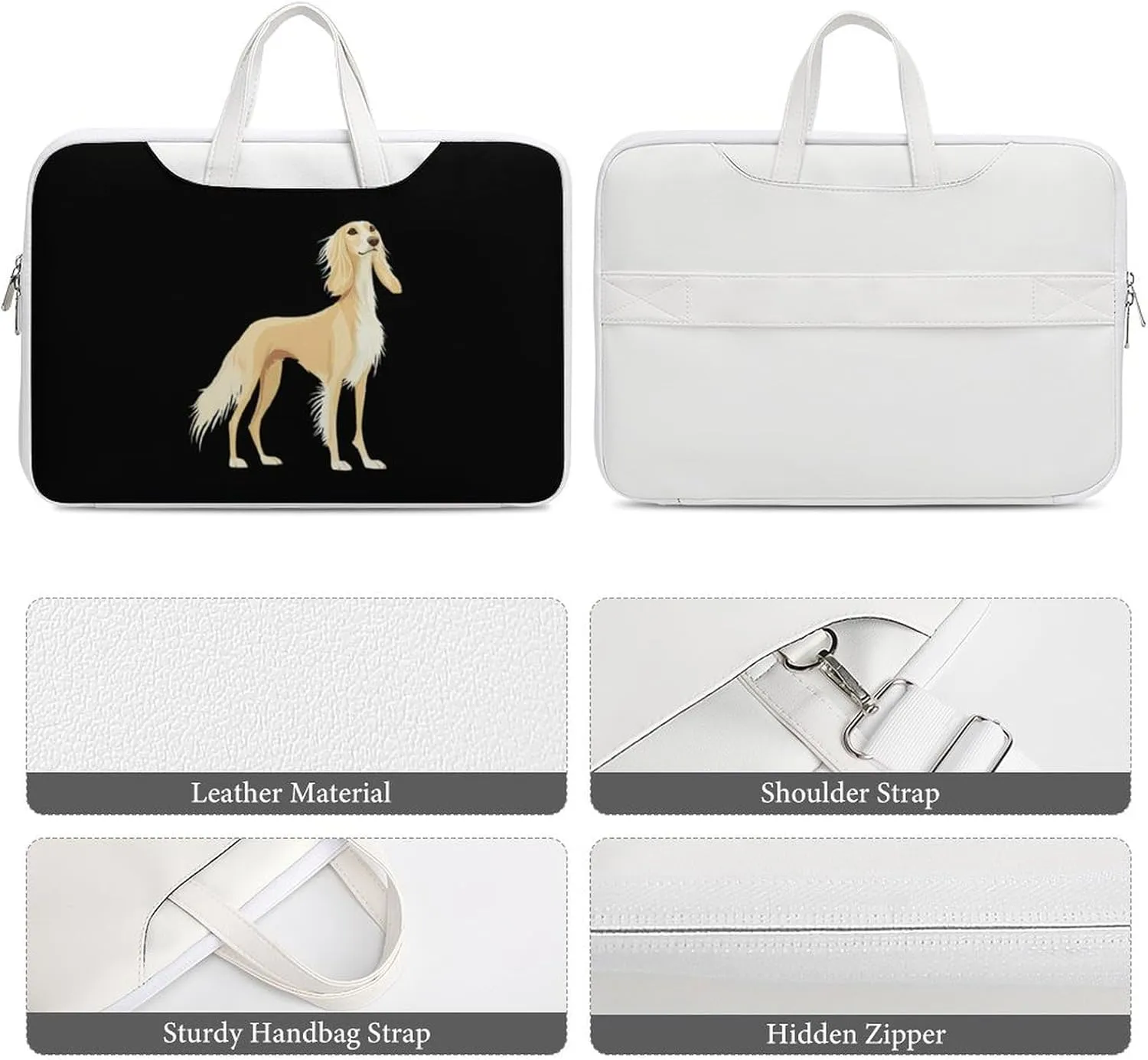 Saluki Dog Leather Bag Laptop Case Slim Water Resistant Computer Bags with Handle Briefcase for Work