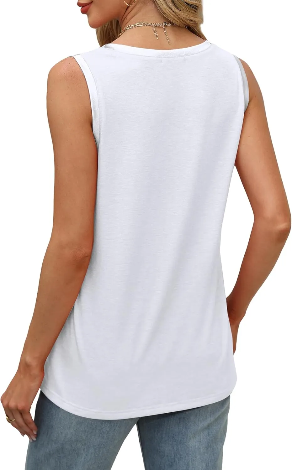 SAMPEEL Tank Tops for Women Summer Trendy V Neck Tops Shiny Trim Loose Fit Casual Sleeveless Shirts Fashion 2025