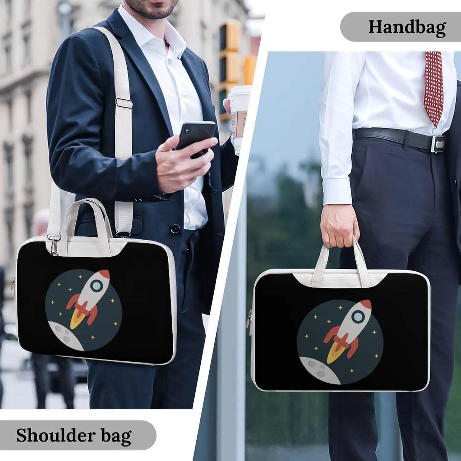 Sapce Rocket Leather Bag Laptop Case Slim Water Resistant Computer Bags with Handle Briefcase for Work