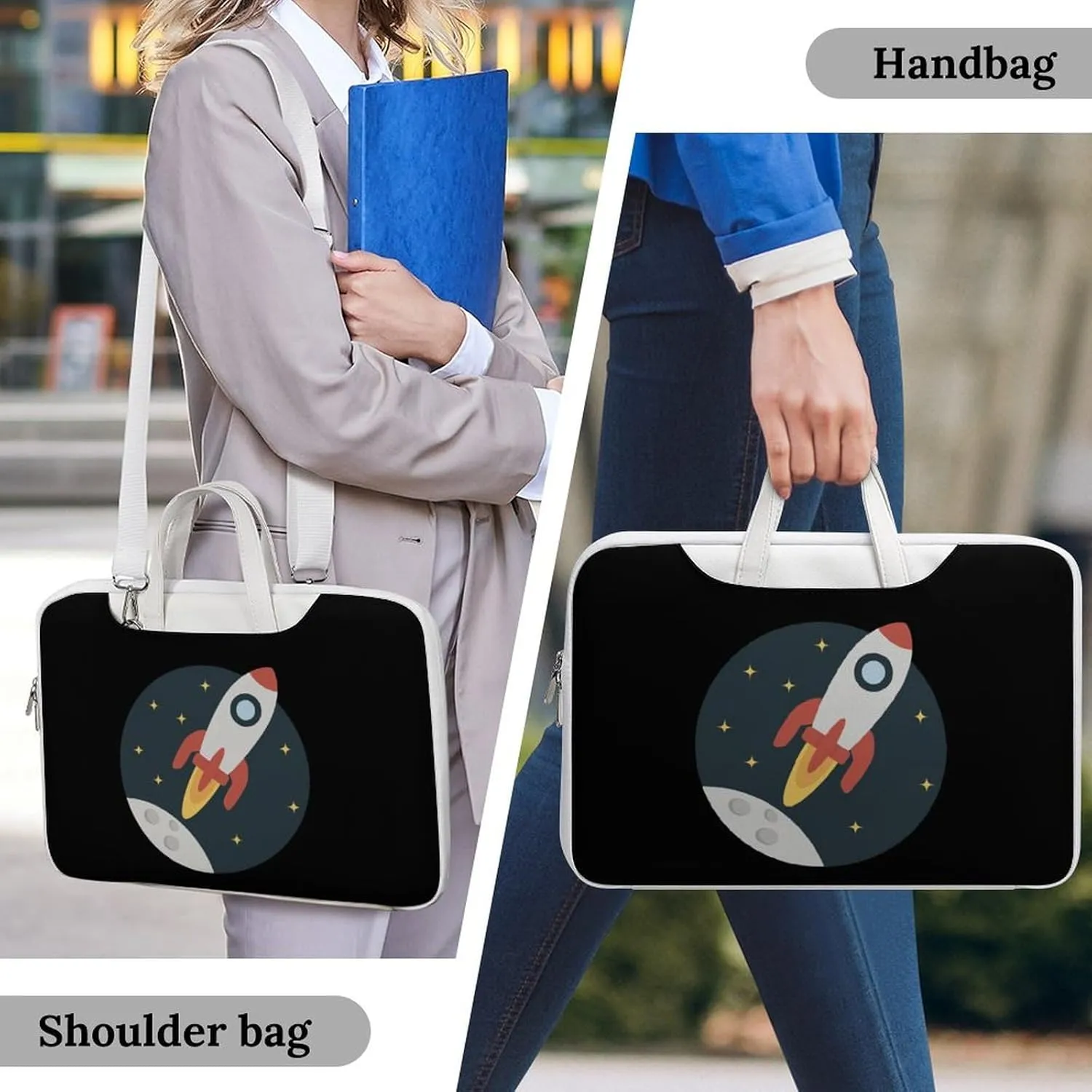 Sapce Rocket Leather Bag Laptop Case Slim Water Resistant Computer Bags with Handle Briefcase for Work