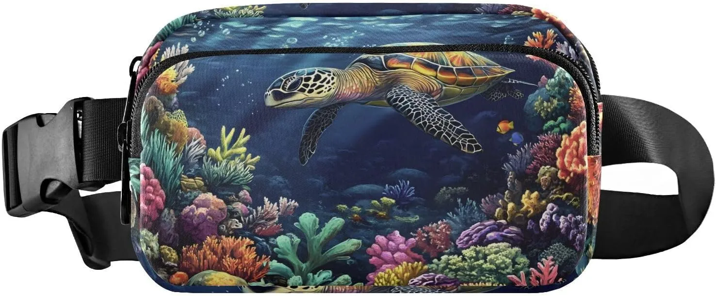 Sea Turtle Fanny Pack Water Resistant, Women Men Waist Pack Sling Bag Purse for Travel Hiking