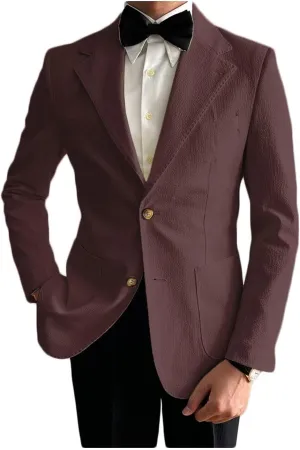Seersucker Mens Solid Blazer Jacket Slim Fit Two Button Casual Summer Sport Coats for Wedding Prom