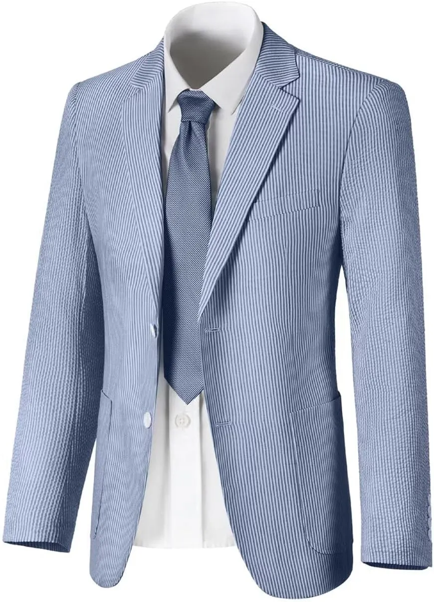Seersucker Mens Suit Jacket Slim Fit Casual Blazer Summer Sport Coats Wedding Suits Jackets Prom Tuxedo Blazers